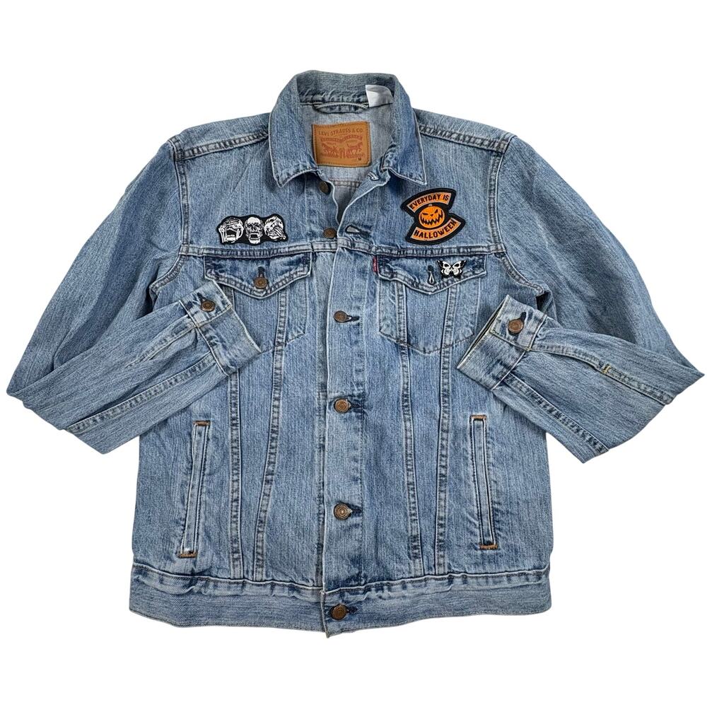 Levi's Halloween Trucker Jacket Men's M Blue Denim Patches Spooky